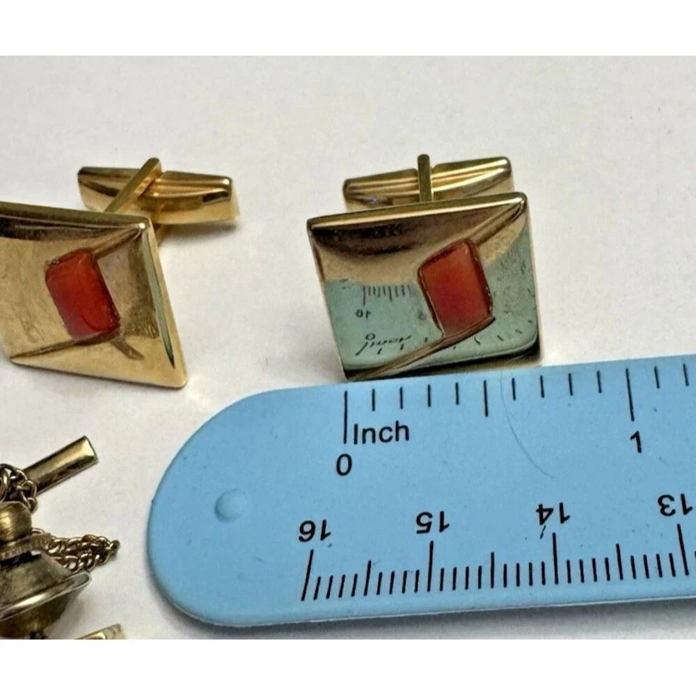 Vintage Gold-Tone Cufflinks & Tie Tack Set – Patent 2,974,351 – Mid-Century